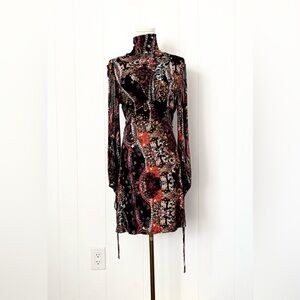 Free People NWT All Dolled Up Paisley Mini Dress Small in Black Combo